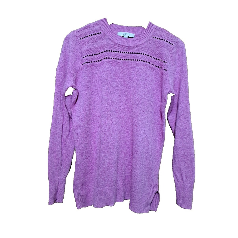 Loft Women's Pink/Purple Cotton/Wool Blend Knit Long‎ Sleeve Sweater Pullover M